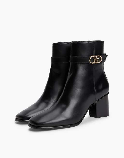Tommy Hilfiger bottines à talon carré en cuir noir avec bride à boucle, 2 de 7