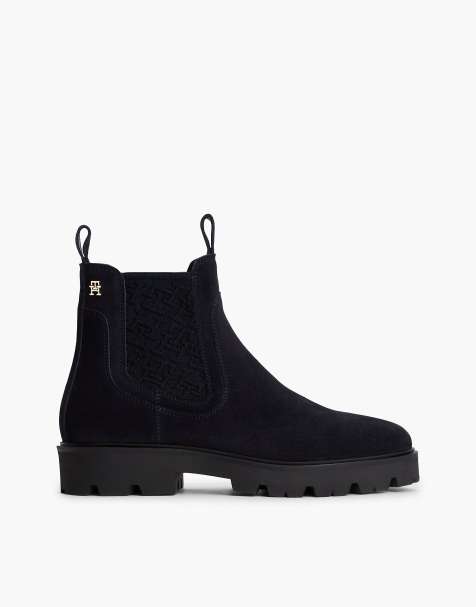 Tommy Hilfiger bottines Chelsea en daim à empiècement monogramme bleu foncé - view 1