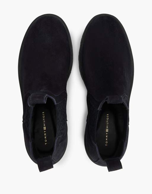Tommy Hilfiger bottines Chelsea en daim à empiècement monogramme bleu foncé, 3 de 7