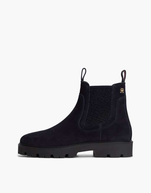 Tommy Hilfiger bottines Chelsea en daim à empiècement monogramme bleu foncé, 7 de 7