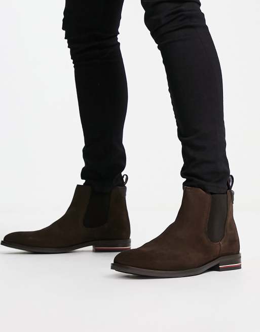 Tommy Hilfiger Bottines Chelsea en daim Marron