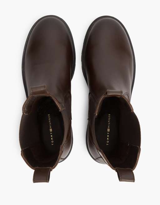 Tommy Hilfiger bottines Chelsea hautes à crampons en cuir marron foncé, 3 de 7