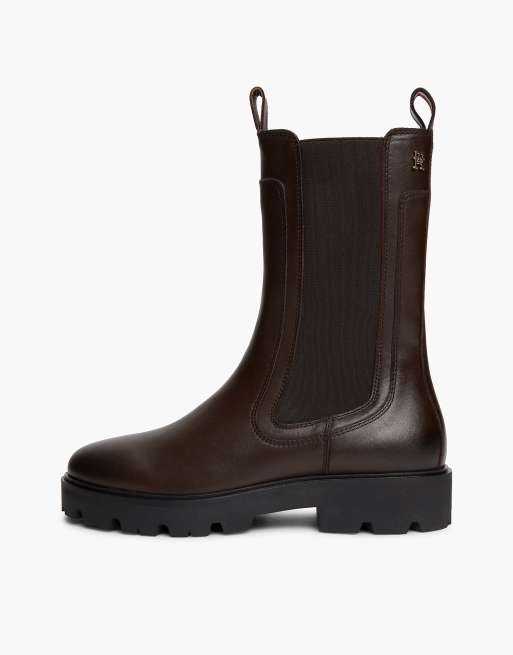 Tommy Hilfiger bottines Chelsea hautes à crampons en cuir marron foncé, 7 de 7