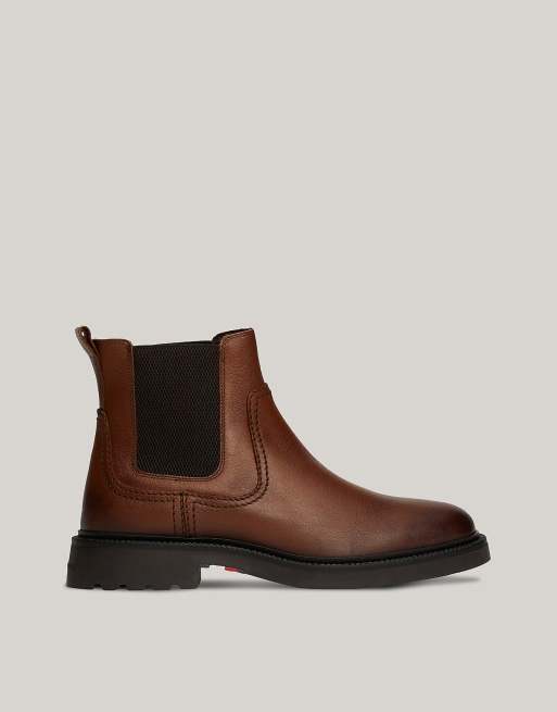 Tommy Hilfiger - Bottines chelsea légères en cuir - Marron