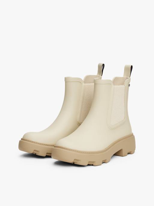 Tommy Hilfiger - Bottines de pluie en caoutchouc à crampons et logo drapeau - Beige