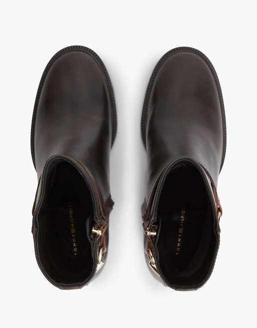 Tommy Hilfiger bottines d'équitation en cuir à talon carré marron foncé, 3 de 7