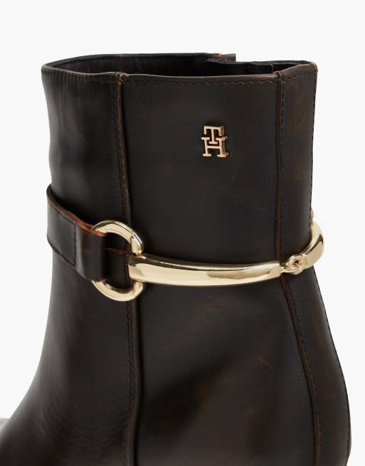 Tommy Hilfiger bottines d'équitation en cuir à talon carré marron foncé, 6 de 7