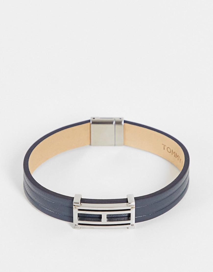 tommy hilfiger - braccialetto in pelle grigio
