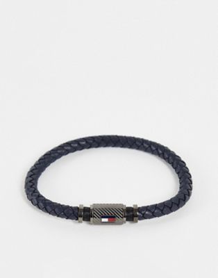 Tommy Hilfiger braided leather bracelet in black