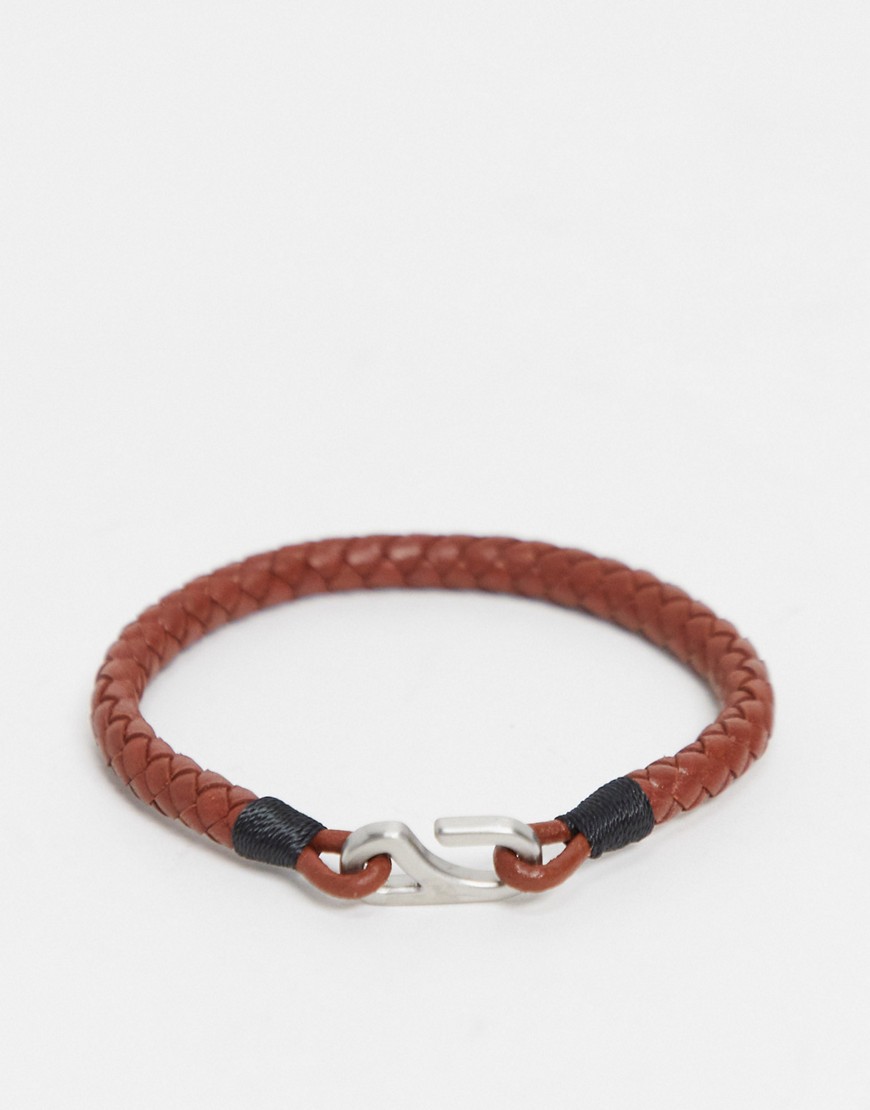 Tommy Hilfiger braided leather hook bracelet-Brown