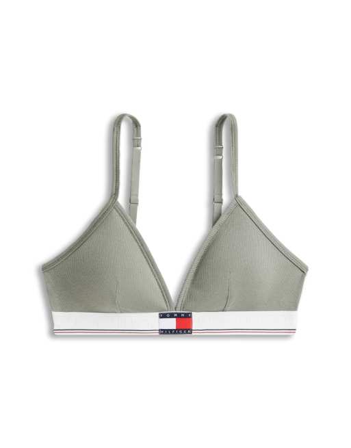 Tommy Hilfiger bralette triangular acanalado estilo universitario en caqui, 3 de 4
