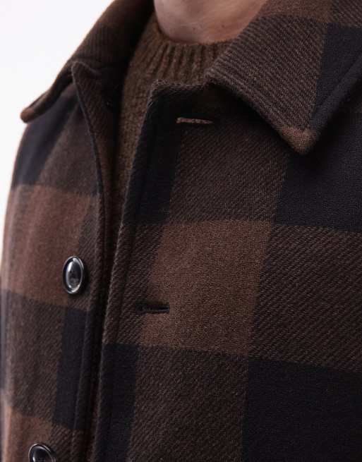 Tommy Hilfiger – Brązowa krótka kurtka wełniana w kratę, 5 z 5