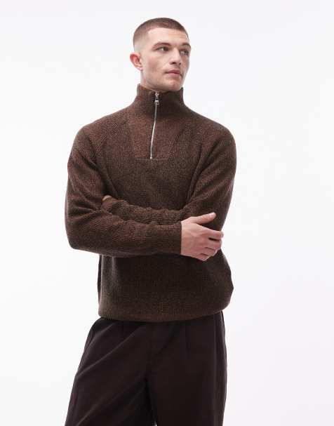 Tommy Hilfiger – Brązowy sweter o splocie patentowym, z zamkiem pod szyją - view 1