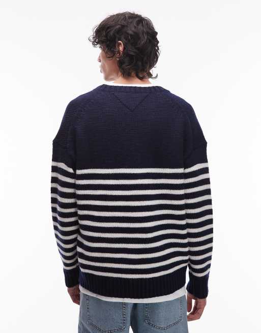 Tommy Hilfiger Breton stripe wool jumper in navy, 3 of 5