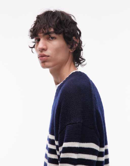 Tommy Hilfiger Breton stripe wool jumper in navy, 4 of 5
