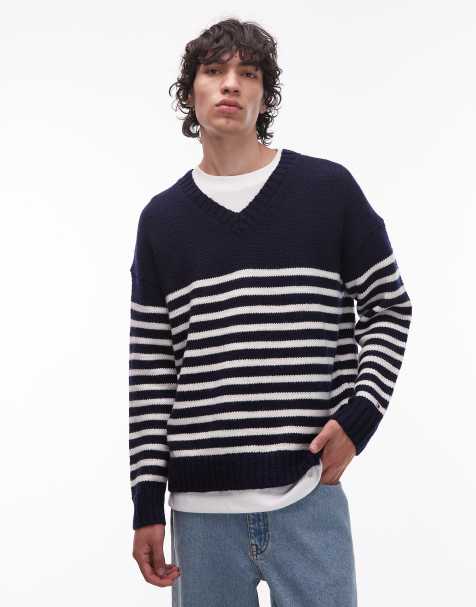 Tommy Hilfiger bretton stripe wool jumper in navy