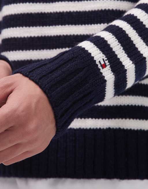 Tommy Hilfiger bretton stripe wool jumper in navy, 5 of 5