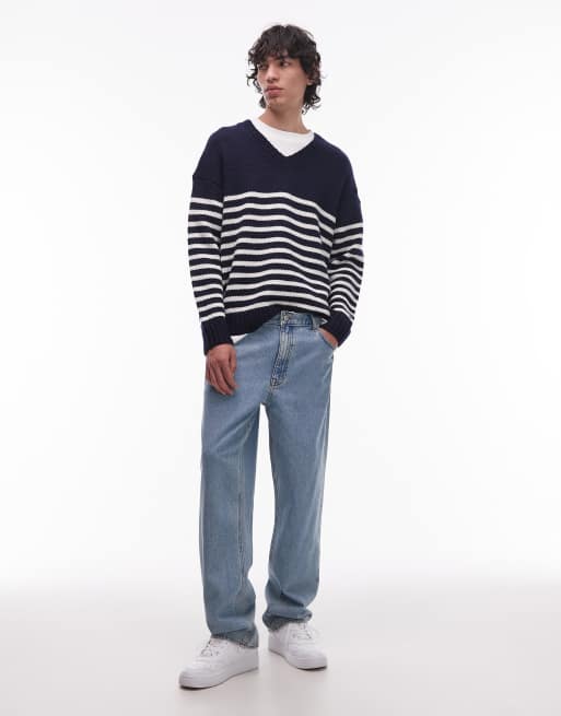 Tommy Hilfiger bretton stripe wool sweater in navy, 2 of 5