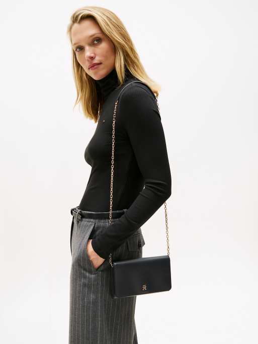 Tommy Hilfiger – Brieftasche in Schwarz mit Hilfiger-Logo und Kettenträger