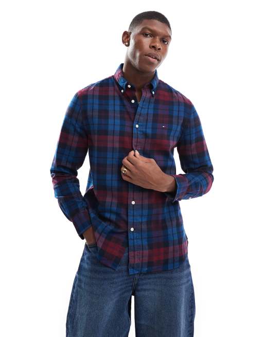 Tommy Hilfiger brushed check shirt in navy and burgundy ASOS