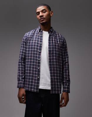 Tommy Hilfiger brushed linen blend medium plaid shirt in navy