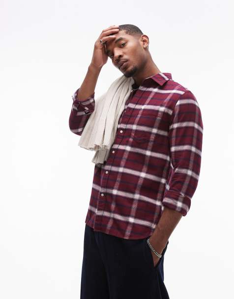 Tommy Hilfiger brushed shadow check shirt in burgundy - view 1