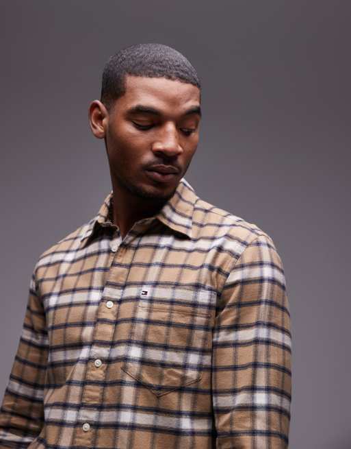 Tommy Hilfiger brushed shadow check shirt in tan ASOS