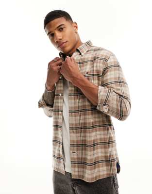 Tommy Hilfiger - Brushed tommy - Chemise à petit motif écossais classique - Kaki/Multicolore