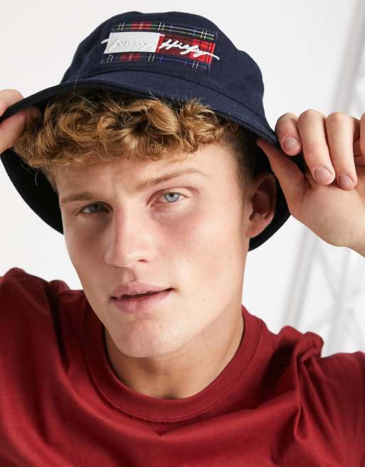 Tommy Hilfiger Bucket hat in marineblauw met logo met Schotse