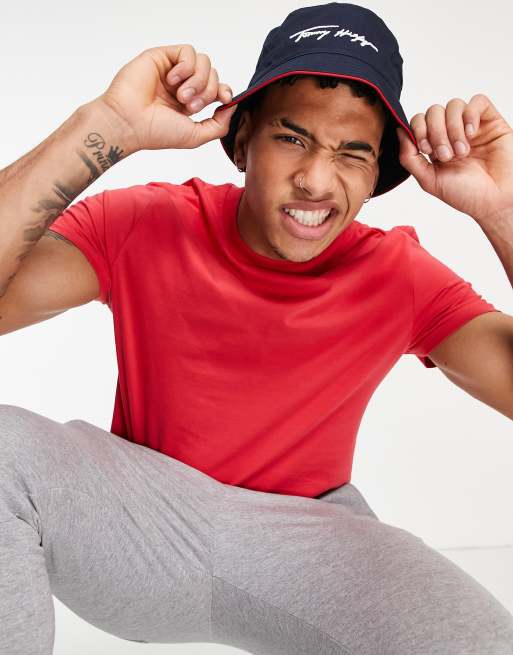 Tommy Hilfiger - Bucket hat met geschreven logo in hemelsblauw