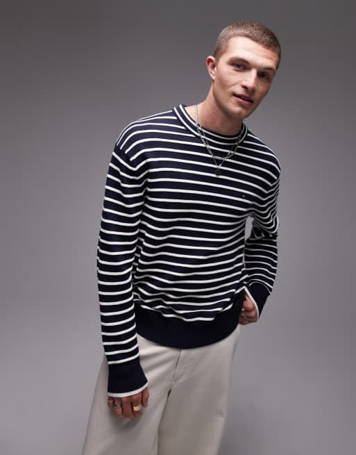 Tommy Hilfiger – Bunter, strukturierter Pullover mit Bretonstreifen und Rundhalsausschnitt