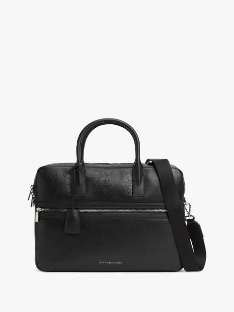 Tommy Hilfiger business premium leather laptop bag in black - view 1