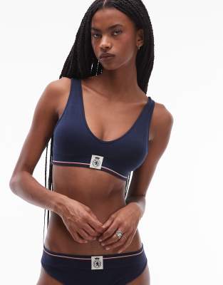 Tommy Hilfiger - Bustier in Marineblau mit gestreiftem Wappen-Logobund und U-Ausschnitt hinten