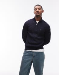 Tommy Hilfiger cable knit 1/4 zip jumper in navy