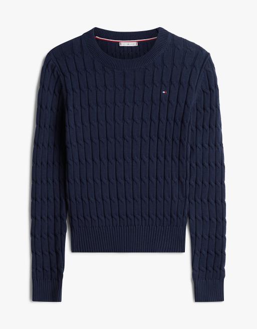 Tommy Hilfiger Cable knit crew neck jumper in dark blue