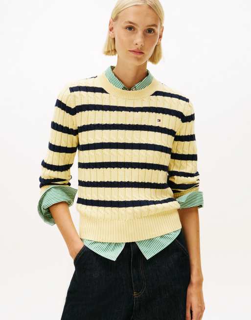 Tommy Hilfiger Cable knit crew neck jumper in multi