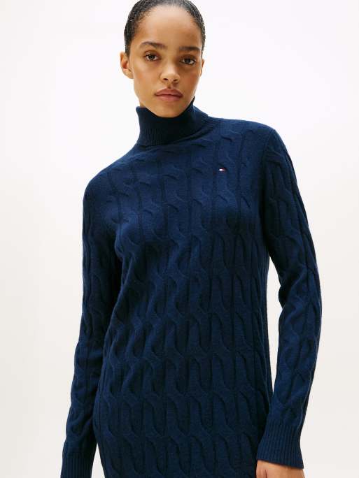 tommy hilfiger cable knit sweater dress Varsity Cable Knit Sweater Dress