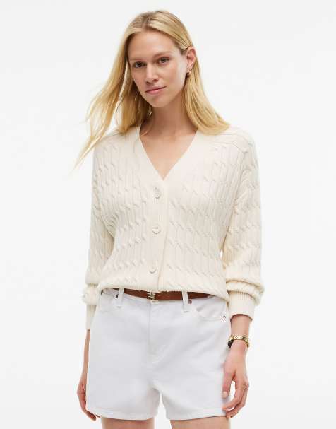 Tommy Hilfiger Cable knit oversized v-neck cardigan in beige