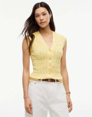 Tommy Hilfiger Cable knit slim cap sleeve cardigan in yellow