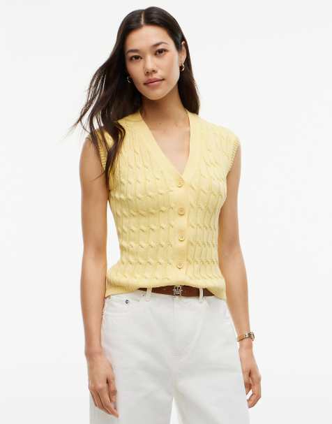 Tommy Hilfiger Cable knit slim cap sleeve cardigan in yellow - view 1