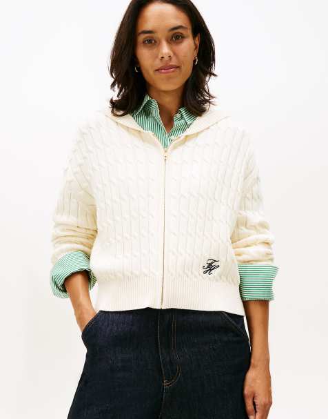 Tommy Hilfiger Cable knit zip-thru hoody in beige - view 1