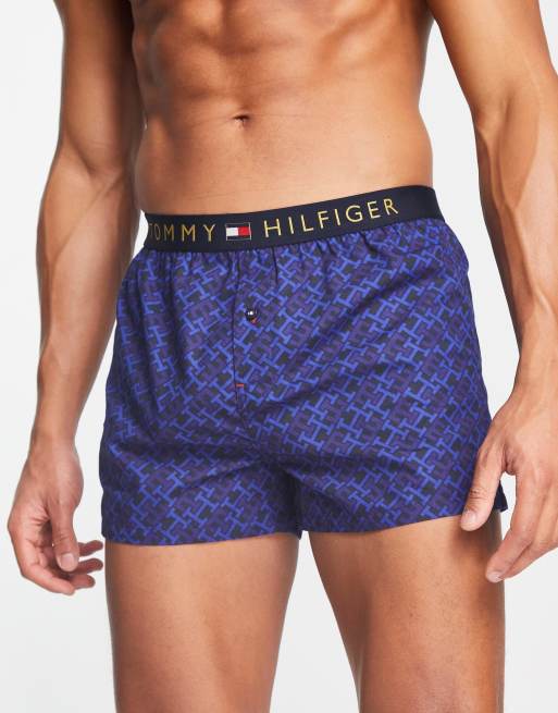 Tommy Hilfiger Cale on en coton tiss imprim monogramme Bleu