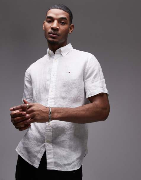 Tommy Hilfiger - Camicia a maniche corte bianca in lino - view 1
