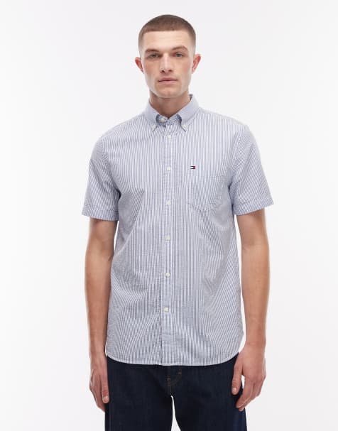 Tommy Hilfiger - Camicia a maniche corte in seersucker blu a righe - view 1