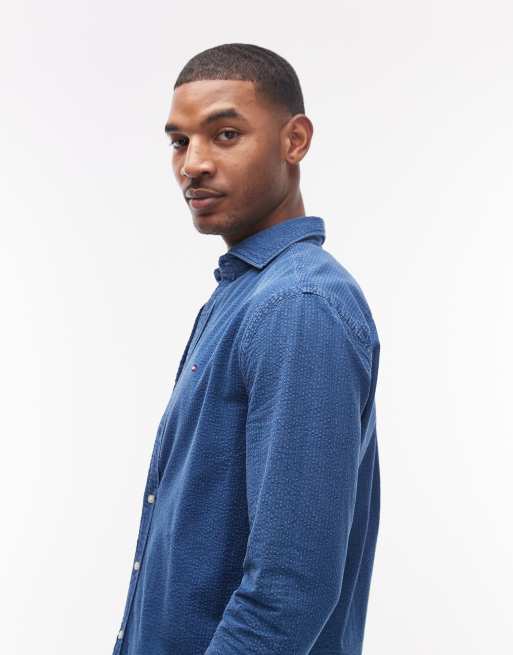 Tommy Hilfiger - Camicia blu in seersucker, 4 di 5