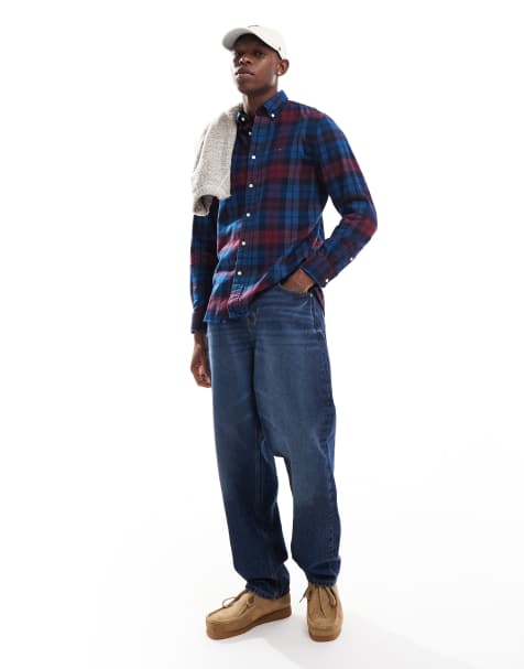 Tommy Hilfiger - Camicia blu navy e bordeaux a quadri spazzolata - view 1