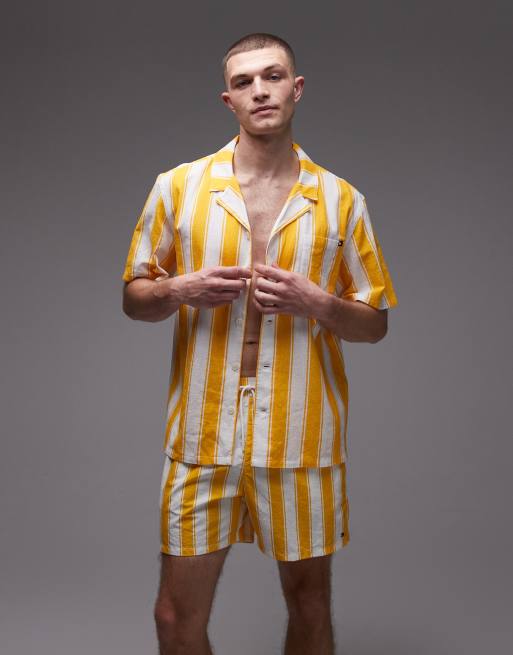 Tommy Hilfiger - Camicia bowling stile resort gialla a righe in coordinato 