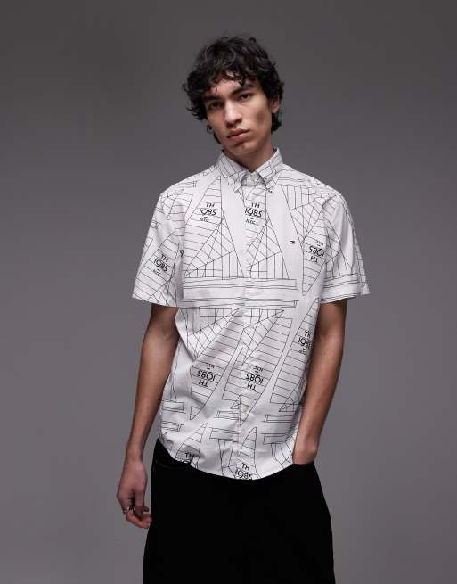 Tommy Hilfiger - Camicia écru in popeline flessibile con stampa nautica, 4 di 4