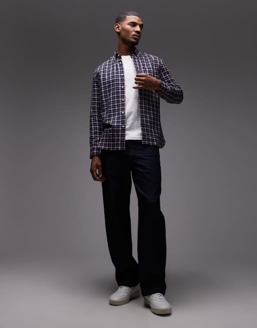 Tommy Hilfiger - Camicia in lino pettinato color blu navy a quadri medi, 2 di 5