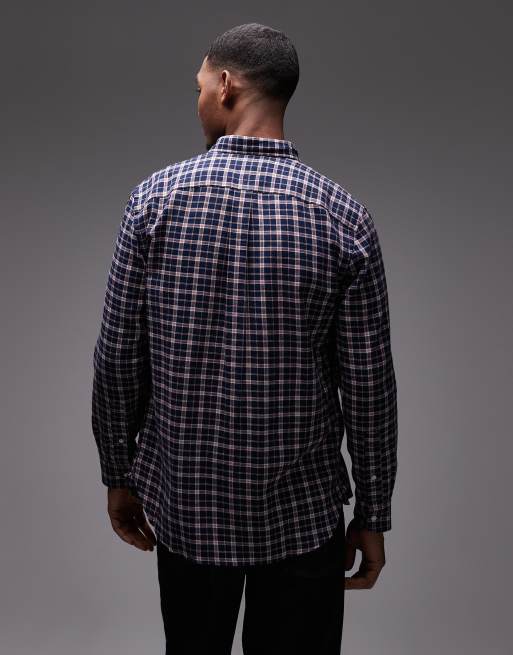 Tommy Hilfiger - Camicia in lino pettinato color blu navy a quadri medi, 3 di 5